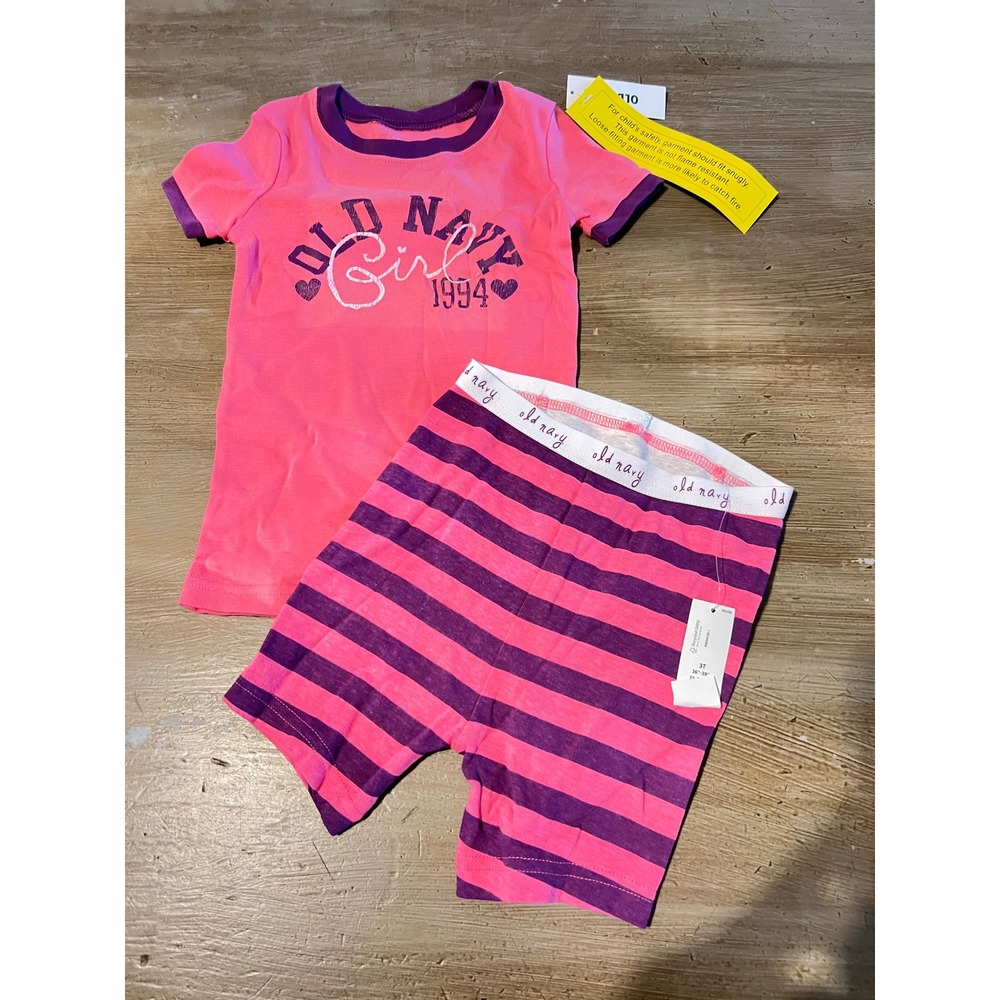 NEW Old Navy Girls 3T Pink Purple Striped 1994 Graphic Pajama Set 2 Piece